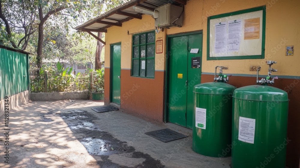 Compact Biogas Plant Setup: A small-scale biogas setup with compact fermentation tanks for rural community use.
Compact Biogas Plant Setup: A small-scale biogas setup with compact fermentation tanks for rural community use.