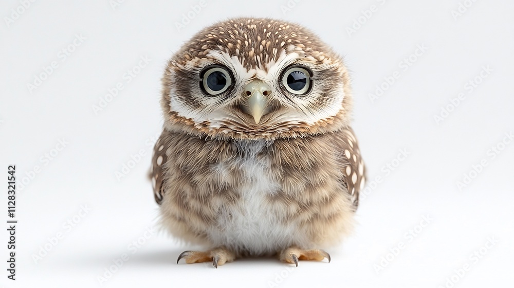 Happy baby owl standing tall a relaxed expression emanating confidence and joy isolated on white background Happy baby owl standing tall a relaxed expression emanating confidence and joy isolated on white background