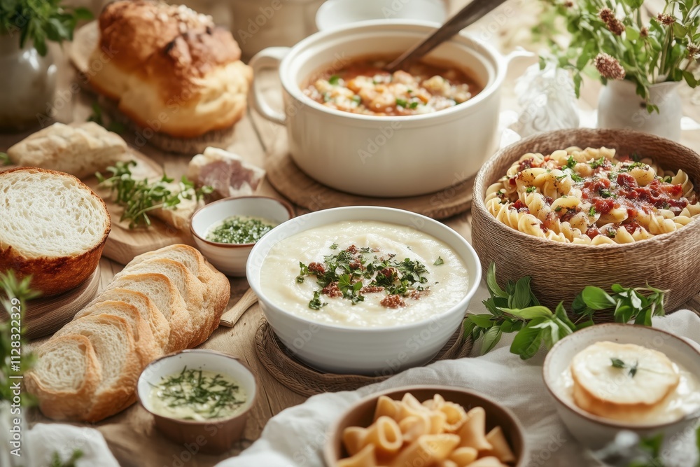 Rustic Spring Feast: A Bountiful Table of Homemade Delights 