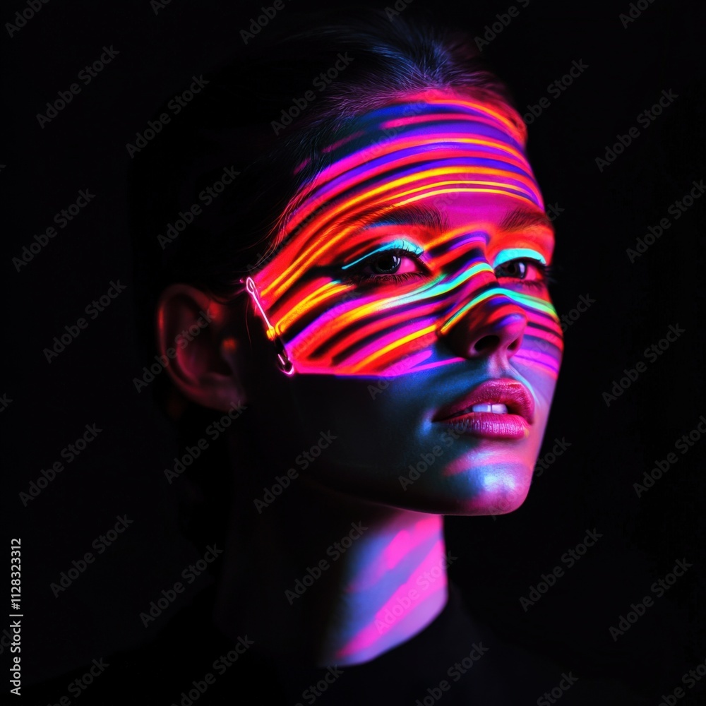 vibrant neon face art with colorful light patterns vibrant neon face art with colorful light patterns