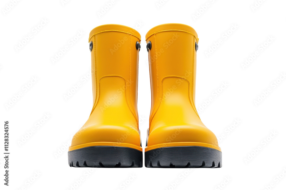 Bright yellow rain boots standing together on a neutral background showcasing their vibrant color and sturdy design for wet weather Bright yellow rain boots standing together on a neutral background showcasing their vibrant color and sturdy design for wet weather