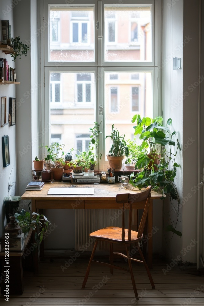 Obraz premium Cozy and Charming Indoor Garden Nook with Potted Plants