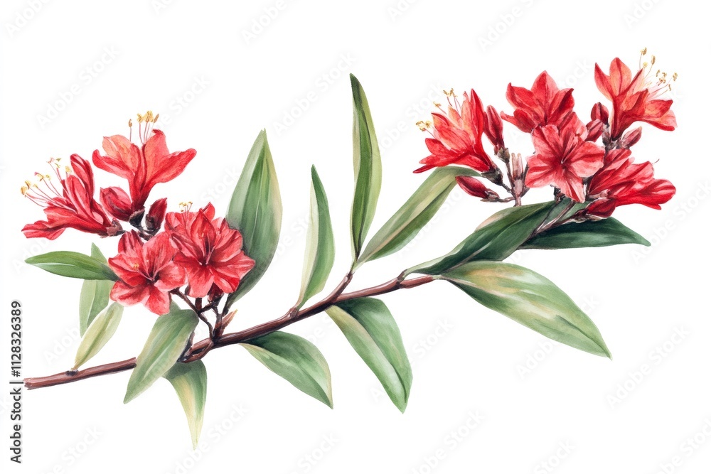 Elegant red azalea branch blooming with graceful flowers Elegant red azalea branch blooming with graceful flowers