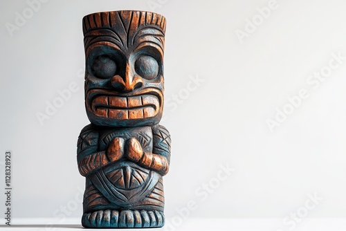 Traditional hawaiian tiki statue carved in wood depicting ku, god of war