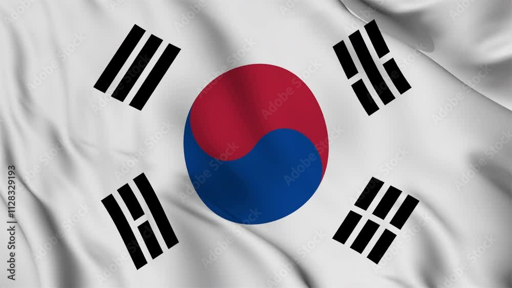 Flag of South Korea seamless loop animation. 4K