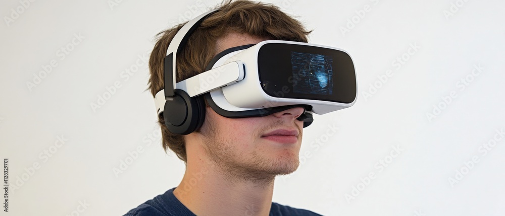 person using virtual reality headset for immersive experience person using virtual reality headset for immersive experience