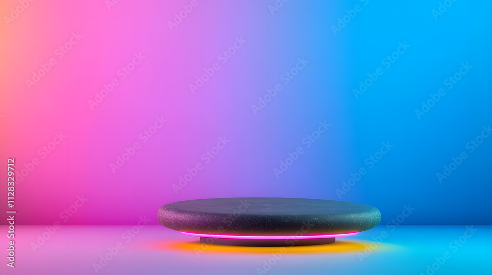 Neon illuminated platform digital world 3d render futuristic setting close-up perspective abstract concept Neon illuminated platform digital world 3d render futuristic setting close-up perspective abstract concept