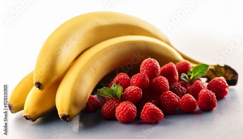 bananas and raspberries, AI generated photo