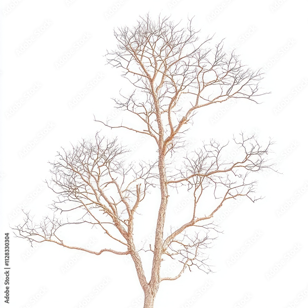 A Bare Leafless Tree Stands Tall Against White A Bare Leafless Tree Stands Tall Against White