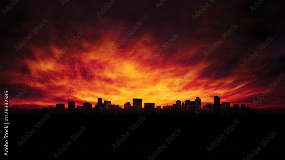 Fiery Sunset Skyline with Bold Colors and Contrast Fiery Sunset Skyline with Bold Colors and Contrast