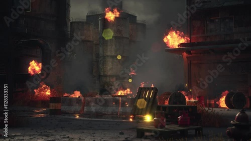 Plant on fire. Oil depot disaster.