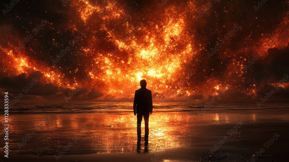 Explosive Inferno Casts Blazing Reflection on Beach Explosive Inferno Casts Blazing Reflection on Beach