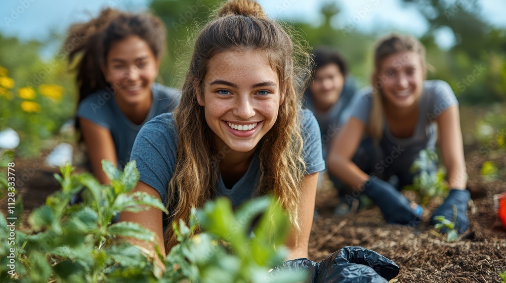 Group of Students Volunteering in a Community Garden Group of Students Volunteering in a Community Garden