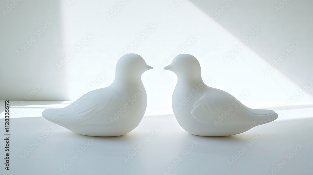 Elegant Pair of Minimalistic White Bird Sculptures Set Against Soft Natural Light on a Light Background Perfect for Home Decor and Contemporary Art Displays Elegant Pair of Minimalistic White Bird Sculptures Set Against Soft Natural Light on a Light Background Perfect for Home Decor and Contemporary Art Displays