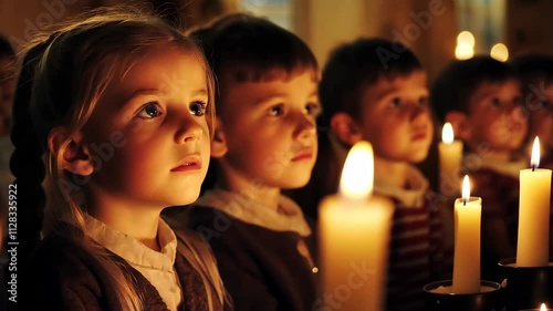 Children with Candles During Christmas Ceremony  
