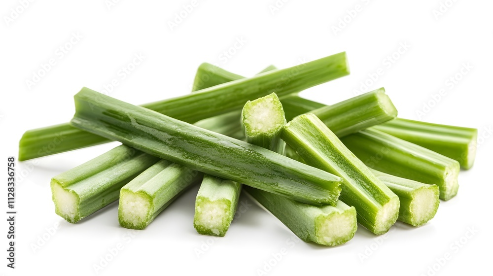 Chopped Lady Finger isolated in white background Chopped Lady Finger isolated in white background