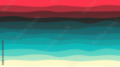 Red, skin and blue coloured wave patterned background with a flowing design