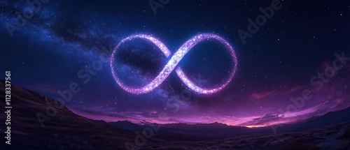 infinity symbol in a cosmic landscape with stars and galaxies