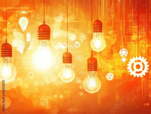 creative lighting design with glowing bulbs and gears