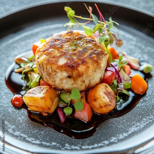 Fototapeta Naklejka Na Ścianę i Meble -  Healthy fishcake plated meal
