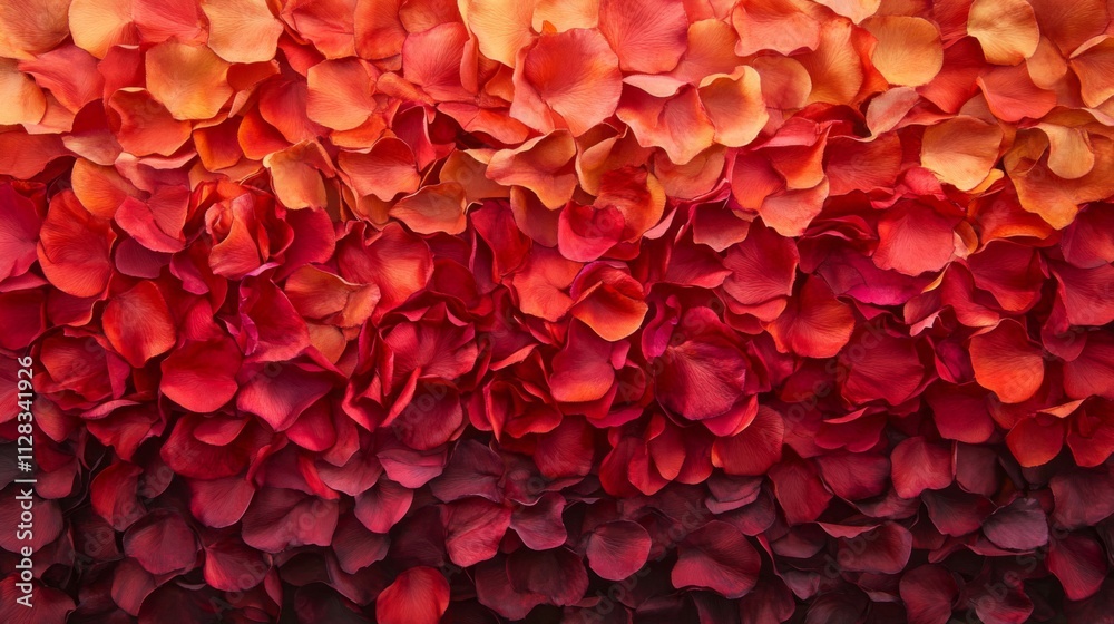 A gradient of rose petals ranging from orange to deep red A gradient of rose petals ranging from orange to deep red