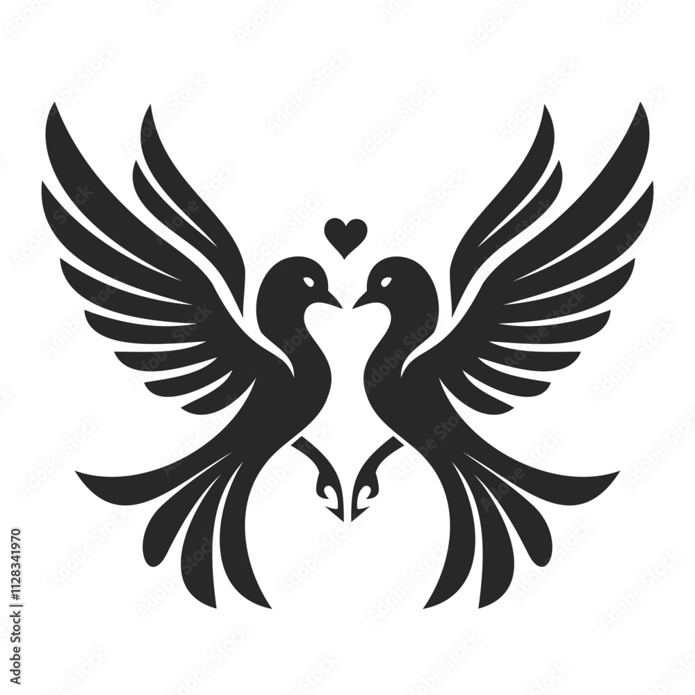 Obraz premium Pigeon facing each other, forming a heart shape vector clip art