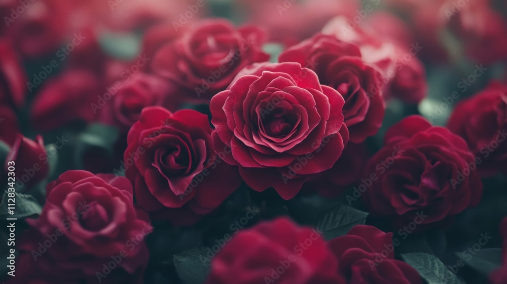 A Cluster of Deep Crimson Roses in Bloom A Cluster of Deep Crimson Roses in Bloom