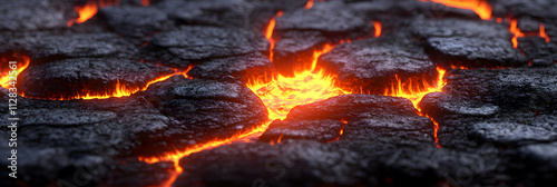 Molten Rock Flows Through Cracked Earth, Illustrating Fiery Volcanic Activity Intensely