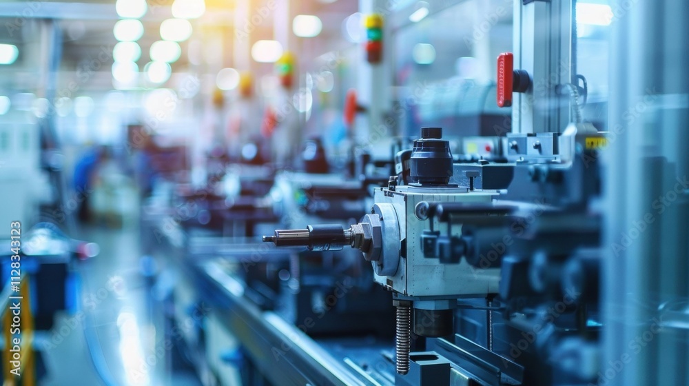 Modern industrial machines are operating and producing goods inside a bright and high tech factory, showcasing advanced manufacturing processes and automation Modern industrial machines are operating and producing goods inside a bright and high tech factory, showcasing advanced manufacturing processes and automation