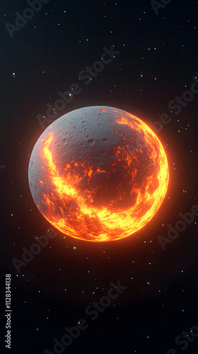 Erupting planet of flame cosmic space digital art celestial environment outer space viewpoint planetary concept