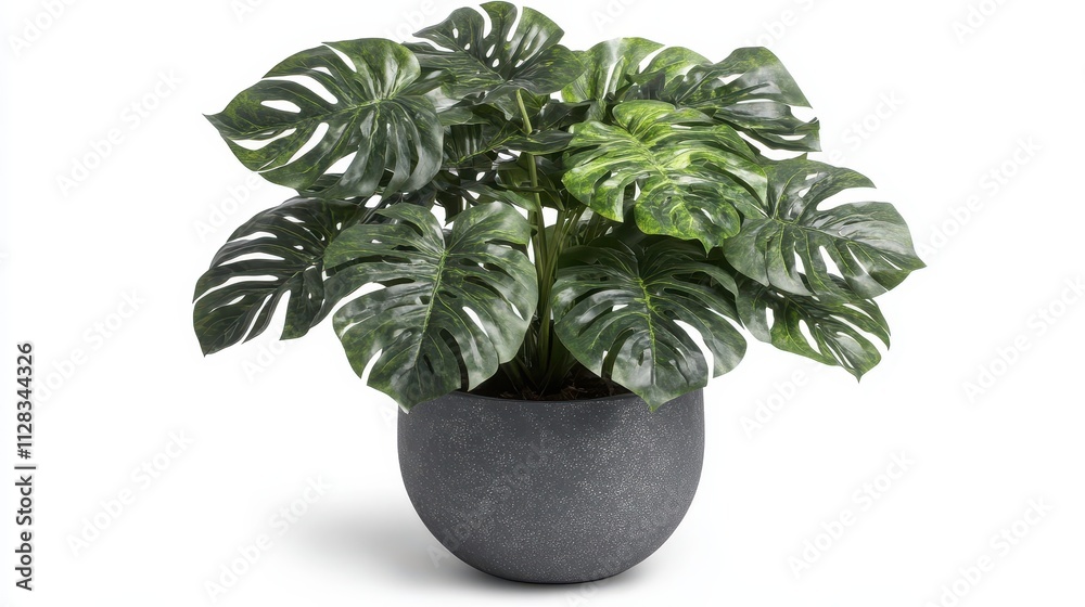 Lush artificial Monstera deliciosa in a dark grey pot. Perfect for adding vibrant greenery to any home or office design. Lush artificial Monstera deliciosa in a dark grey pot. Perfect for adding vibrant greenery to any home or office design.