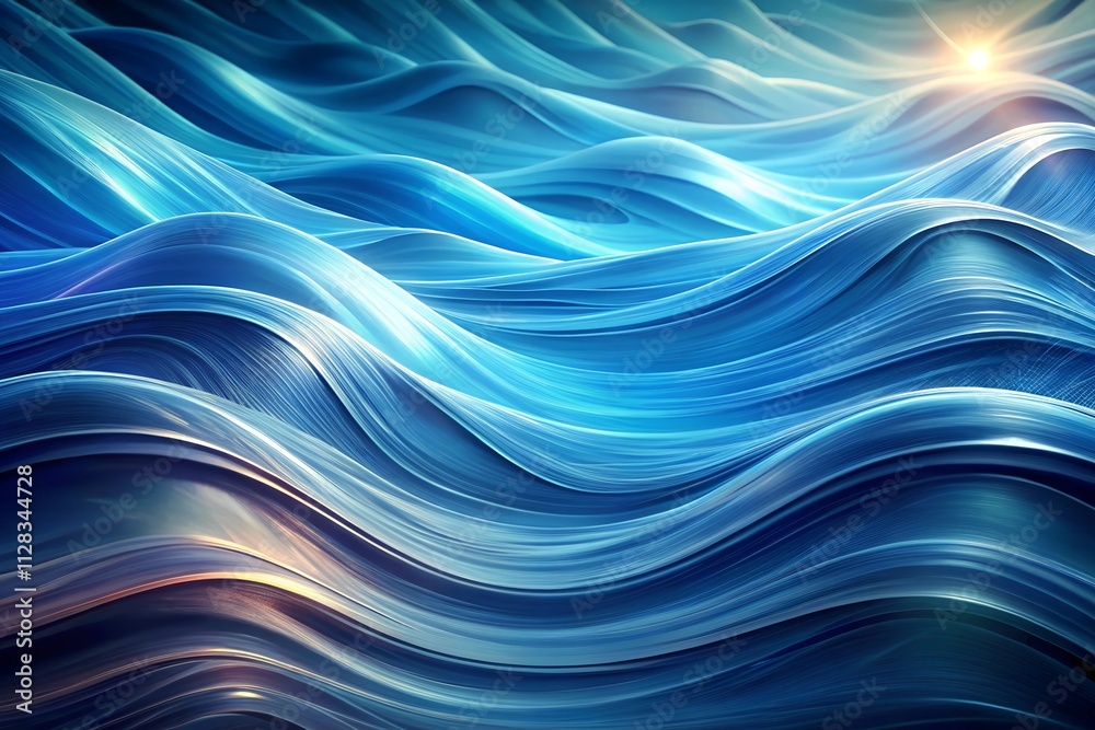 Fototapeta premium Abstract blue waves with flowing textures and light.