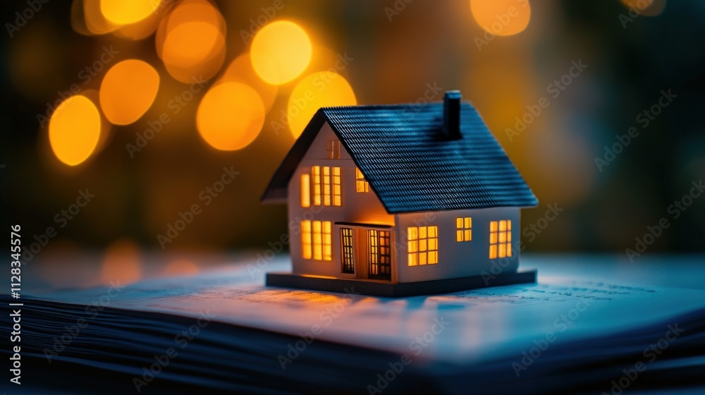 cozy home model with warm lights and bokeh background cozy home model with warm lights and bokeh background