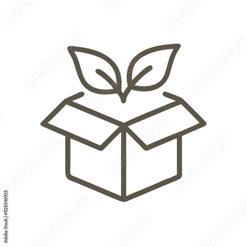 Eco-friendly packaging icon with open box and leaves design for sustainability concept