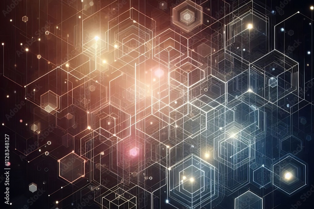 Obraz premium Abstract Hexagon Pattern on Futuristic Background in dark colors with bright light accents