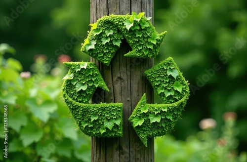 green recycling symbol on tree photo