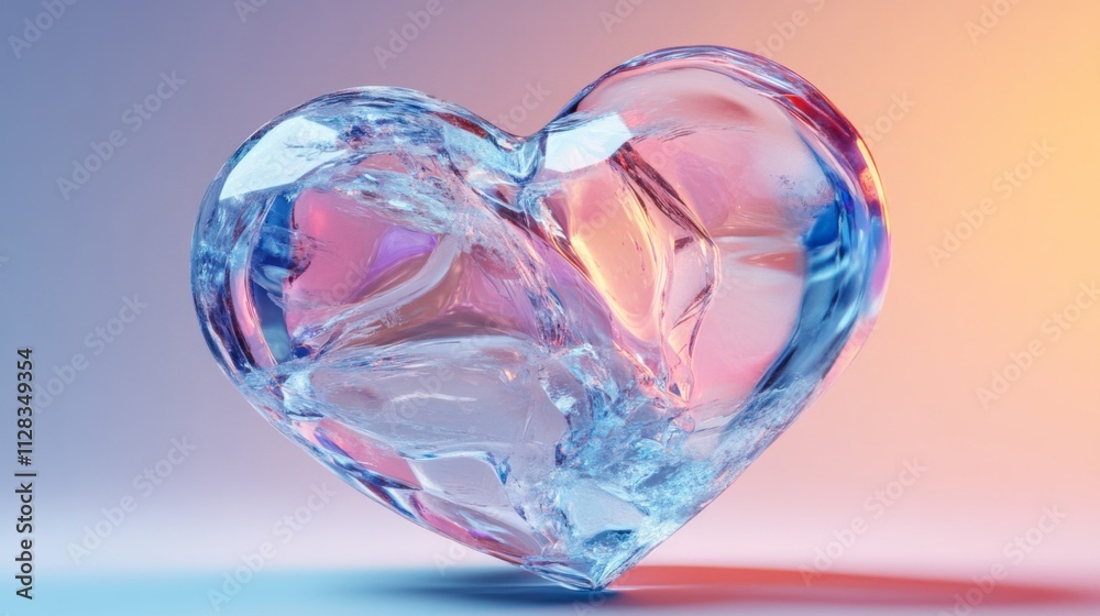 A crystalline heart shaped ice sculpture glows A crystalline heart shaped ice sculpture glows