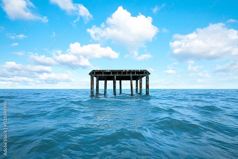 Submerged Coastal Dock   Ethereal Flooded Seascape with Surreal Atmosphere