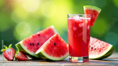 Fresh Watermelon Slices & Juice, Vibrant Summer Drink, Delicious Refreshment