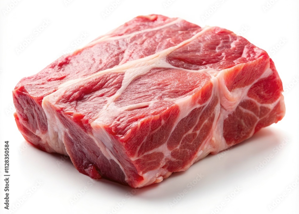 Fresh Raw Pork Meat: Close-up Tilt-Shift Photo, Isolated White Background, Butcher Shop, Premium Quality Pork Fresh Raw Pork Meat: Close-up Tilt-Shift Photo, Isolated White Background, Butcher Shop, Premium Quality Pork
