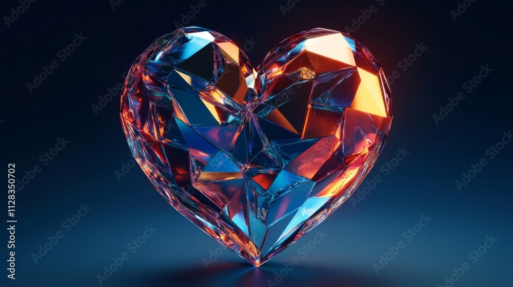 A Faceted Crystal Heart Glows Brightly In The Dark A Faceted Crystal Heart Glows Brightly In The Dark