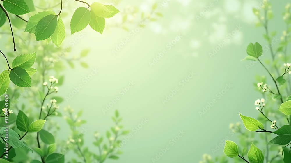 Spring Banner Design: Pastel Green Background with Delicate Leaf Frame for Greeting Cards Spring Banner Design: Pastel Green Background with Delicate Leaf Frame for Greeting Cards