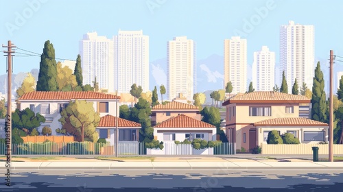 Urban Skyline Transitioning into High Rises at Afternoon