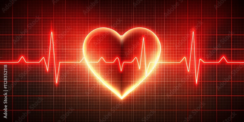 Heart Rate Monitor ECG Design - Bright Red Digital Graphic