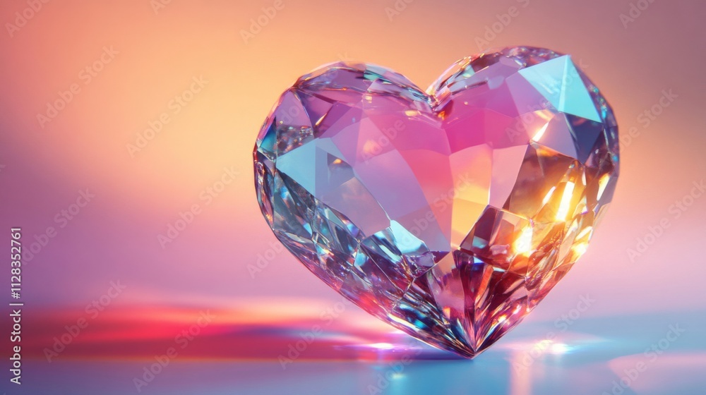 Fototapeta premium A sparkling iridescent heart shaped diamond gemstone
