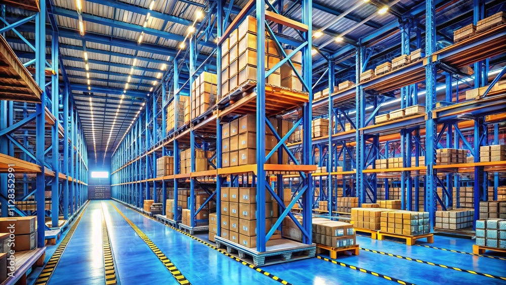 Macro Robotic Warehouse Photography: Automated Logistics Center 3D Render, Distribution Center, Computer Vision, Storage Racks Macro Robotic Warehouse Photography: Automated Logistics Center 3D Render, Distribution Center, Computer Vision, Storage Racks