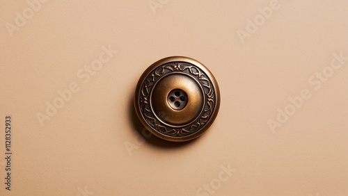 Elegant bronze button with intricate patterns on a beige background, perfect for vintage designs.