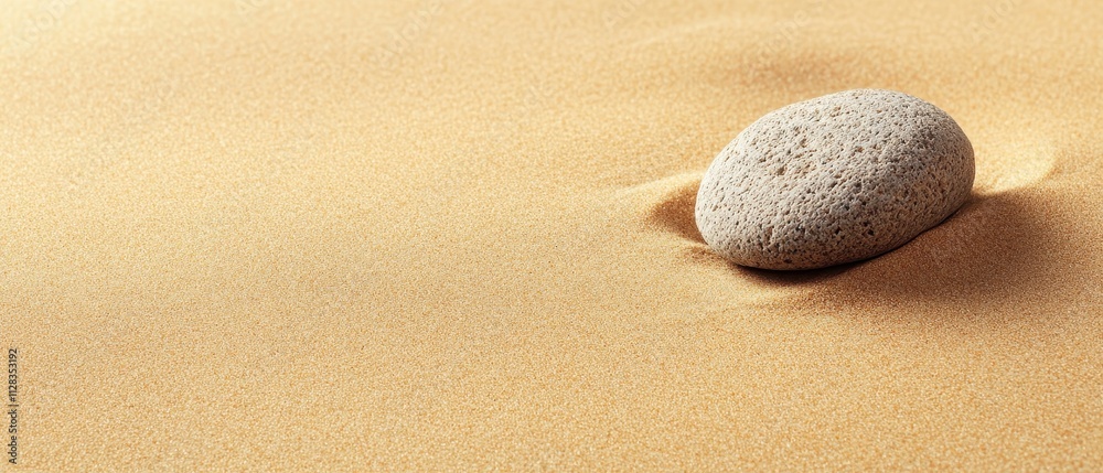 Smooth Stone on Soft Golden Sand at Beach or Desert Landscape Smooth Stone on Soft Golden Sand at Beach or Desert Landscape