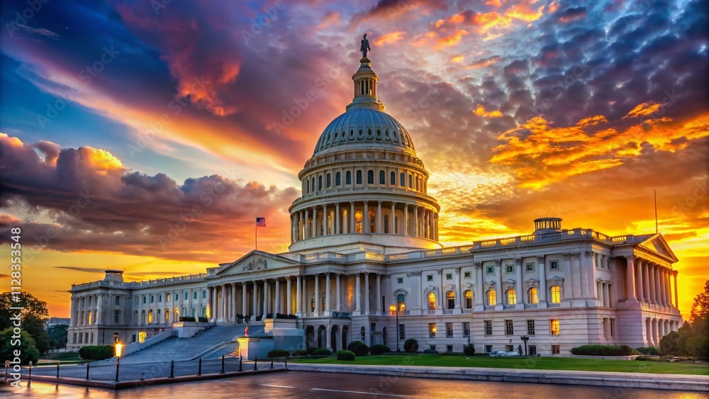 Fototapeta premium Majestic US Capitol Sunset: American Democracy Symbol