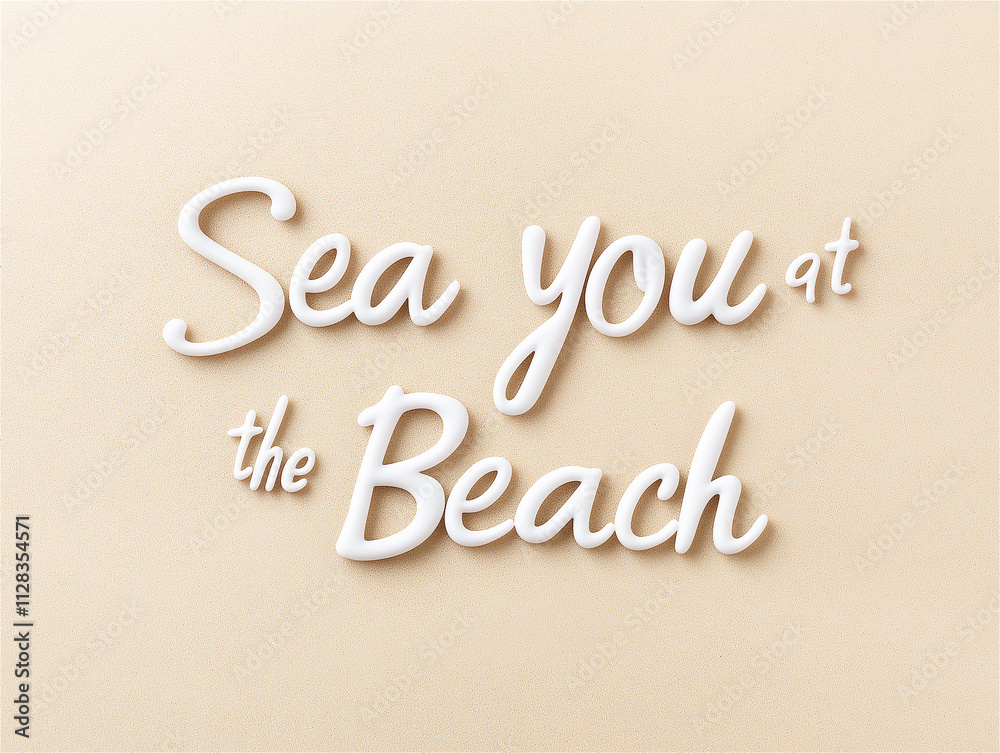 A minimalistic design with the phrase 'Sea you at the Beach' written on a sandy beige background, offering space for custom messages and copy space. A minimalistic design with the phrase 'Sea you at the Beach' written on a sandy beige background, offering space for custom messages and copy space.